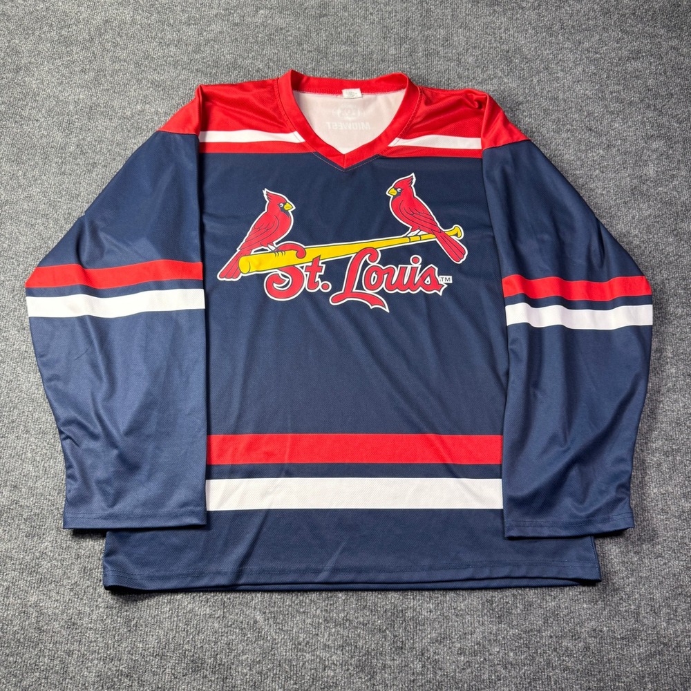 St Louis Cardinals Fox Sports Midwest Jersey Mens XL Blue MLB Baseball Red
